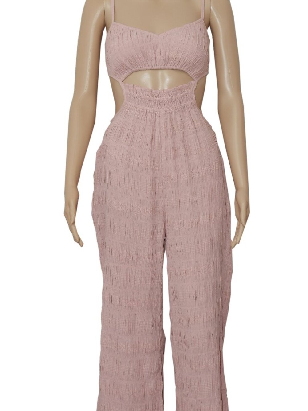 Free People Textured Fabric Jumpsuit Cutout Ruffle Dusty Rose XS